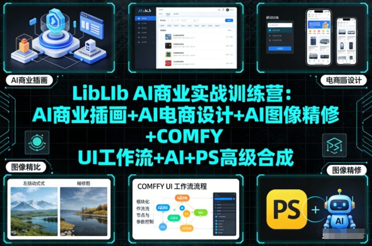 LibLIb AI商业实战训练营：AI商业插画+AI电商设计+AI图像精修+COMFY UI工作流+AI+PS高级合成-优优云网创