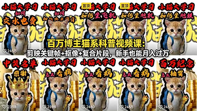百万博主猫系科普视频课：剪映关键帧+抠像+复合片段，新手也能月入过万-优优云网创