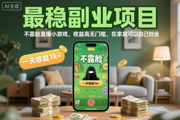 最稳副业项目,不露脸直播小游戏,收益高无门槛,一天收益1k+,在家就可以自己创业【揭秘】-焱冰网创资源库