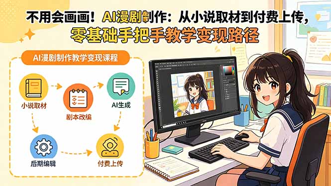 不用会画画！AI漫剧制作：从小说取材到付费上传，零基础手把手教学变现路径-优优云网创