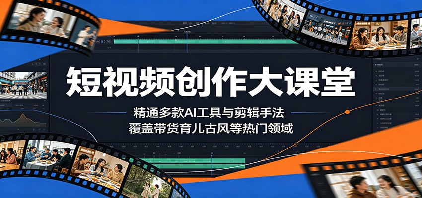 短视频创作大课堂：精通多款AI工具与剪辑手法，覆盖带货、育儿、古风等热门领域-优优云网创