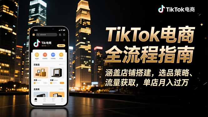 TikTok电商全流程指南，涵盖店铺搭建、选品策略、流量获取，单店月入过万-优优云网创