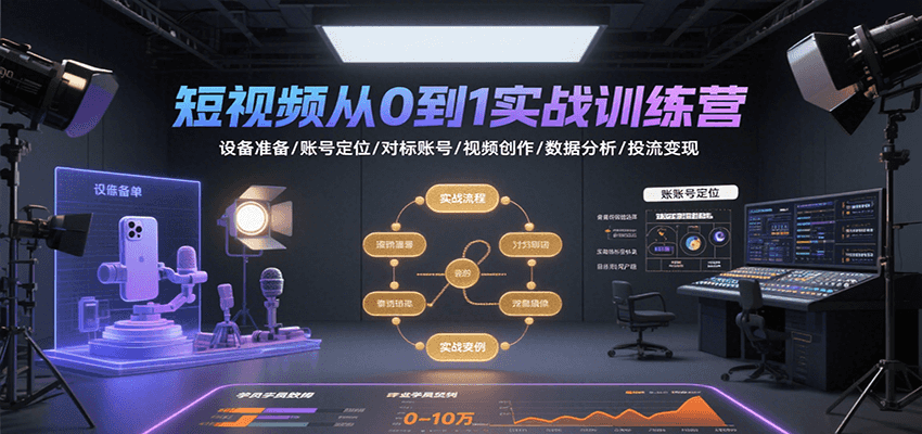 图片[1]-短视频从0到1实战训练营：设备准备/账号定位/对标账号/视频创作/数据分析/投流变现-优优云网创