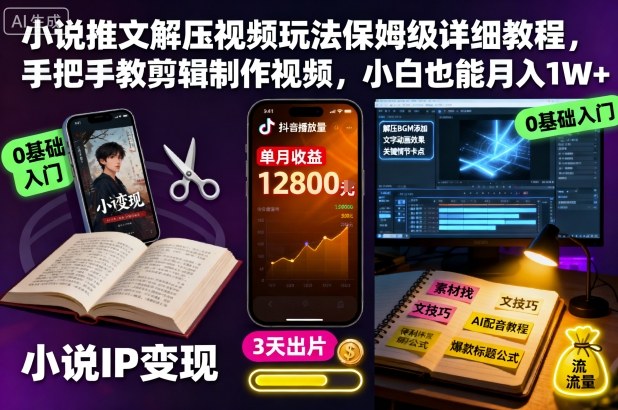 小说推文解压视频玩法保姆级详细教程,手把手教剪辑制作视频,小白也能月入1W+-云网创