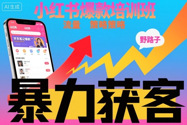 小红书爆款培训班,小红书获客野路子流量打法,暴力持续获客-云网创