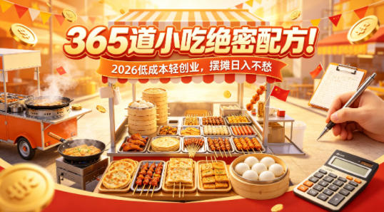 365道小吃绝密配方！2026低成本轻创业，摆摊日入不愁-优优云网创