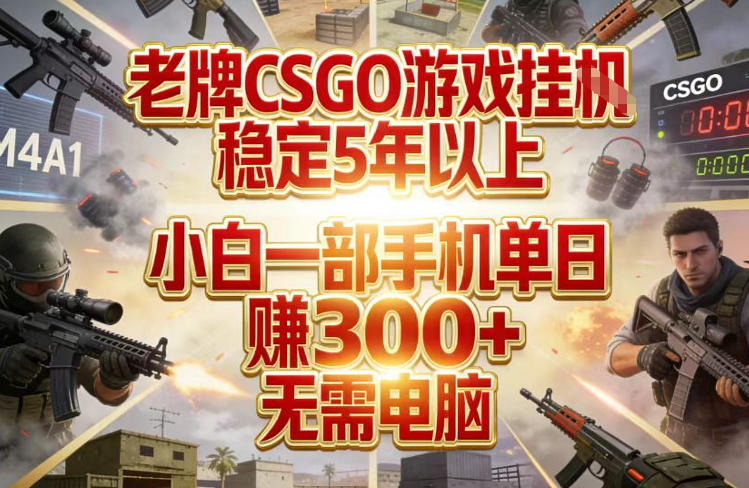 老牌CSGO游戏挂G，稳定5年以上，小白一部手机单日賺3张+，无需电脑【揭秘】-优优云网创