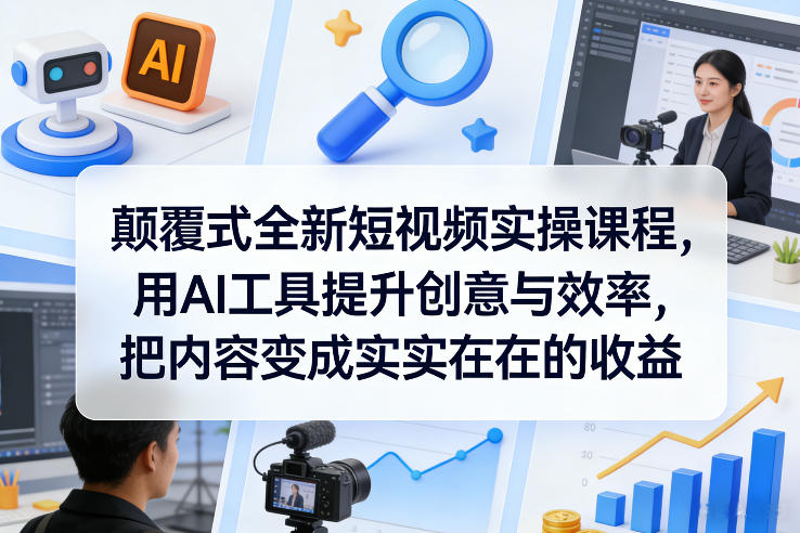 颠覆式全新短视频实操课程，用AI工具提升创意与效率，把内容变成实实在在的收益-优优云网创
