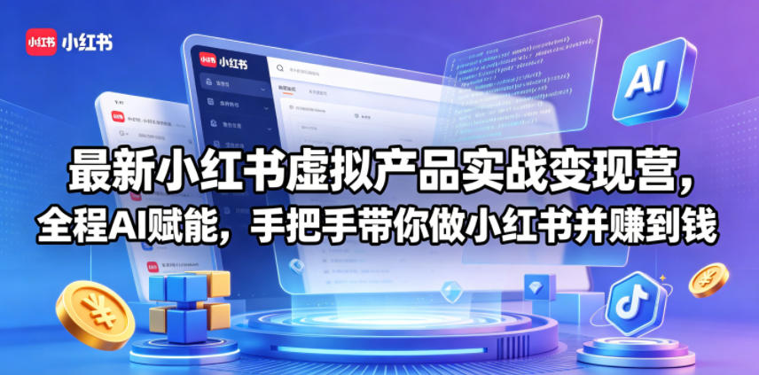 最新小红书虚拟产品实战变现营，全程AI赋能，手把手带你做小红书并赚到钱-优优云网创