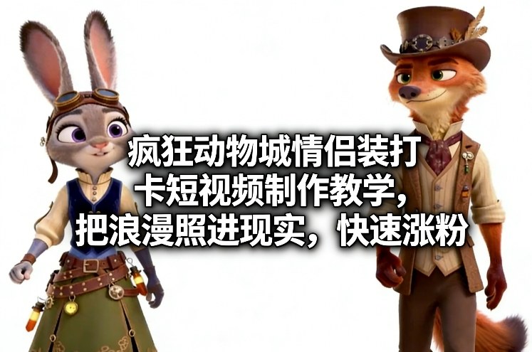 疯狂动物城情侣装打卡短视频制作教学，把浪漫照进现实，快速涨粉-优优云网创