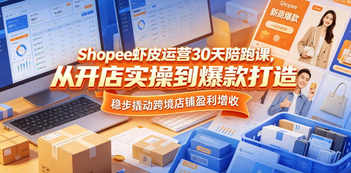 Shopee虾皮运营30天陪跑课，从开店实操到爆款打造，稳步撬动跨境店铺盈利增收-优优云网创