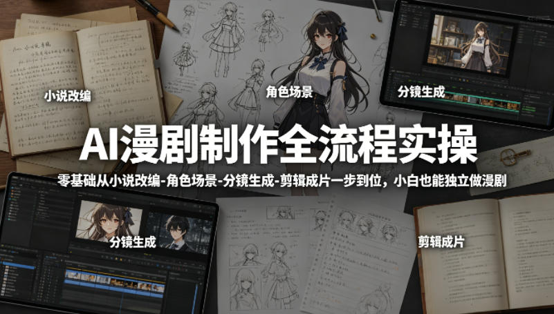 AI漫剧制作全流程实操，零基础从小说改编-角色场景-分镜生成-剪辑成片一步到位，小白也能独立做漫剧-优优云网创