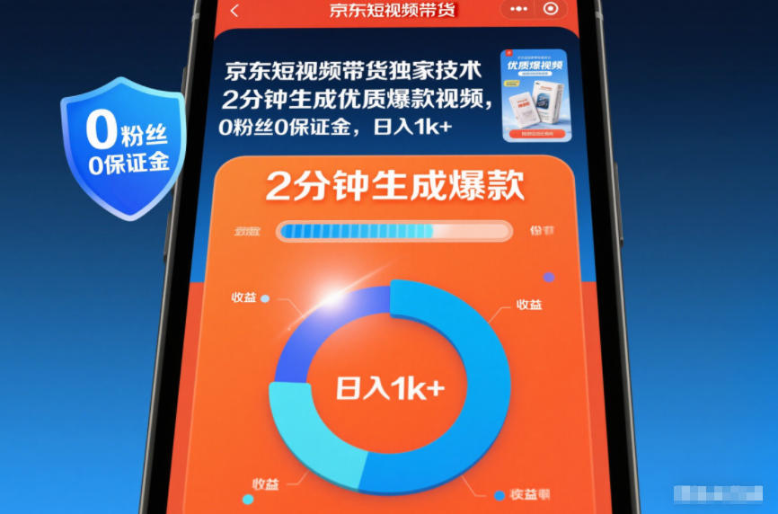 京东短视频带货独家技术,2分钟生成一条优质爆款视频,0粉丝0保证金,日入1k+【揭秘】-优优云网创