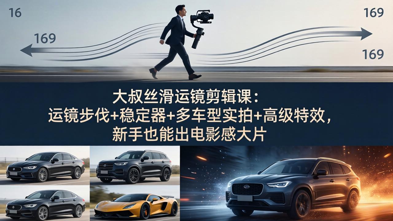 大叔丝滑运镜剪辑课：运镜步伐+稳定器+多车型实拍+高级特效，新手也能出电影感大片-优优云网创