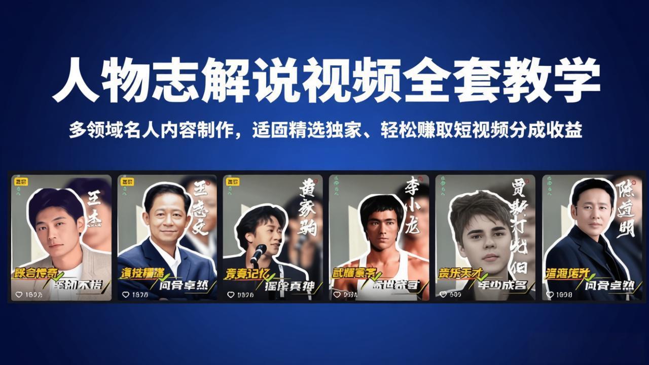 人物志解说视频全套教学，多领域名人内容制作，适配精选独家，轻松赚取短视频分成收益-优优云网创