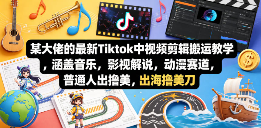 某大佬的最新Tiktok中视频剪辑搬运教学，涵盖音乐，影视解说，动漫赛道，普通人出海撸美刀-优优云网创