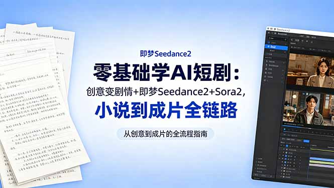 零基础学AI短剧：创意变剧情+即梦Seedance2+Sora2，小说到成片全链路-优优云网创