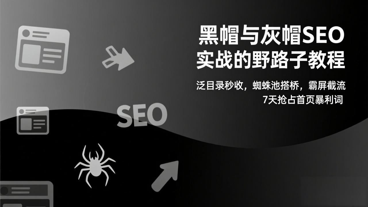 黑帽与灰帽SEO实战的野路子教程：泛目录秒收，蜘蛛池搭桥，霸屏截流，7天抢占首页暴利词-优优云网创