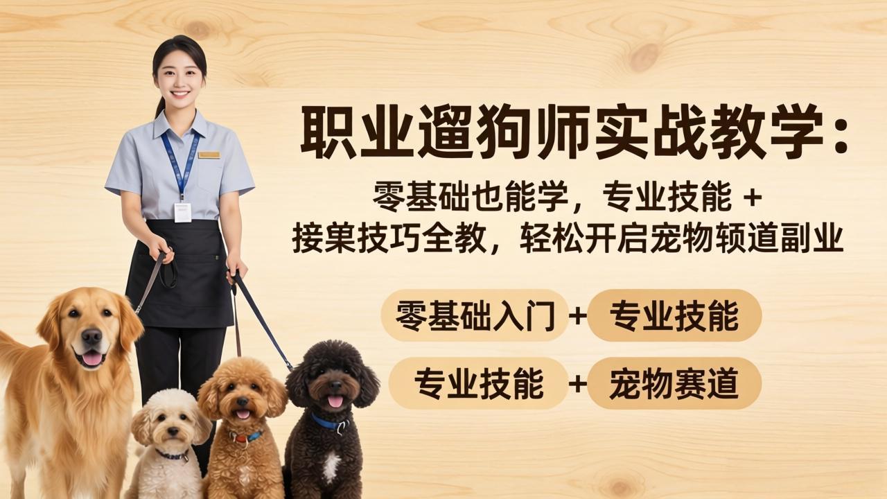 职业遛狗师实战教学：零基础也能学，专业技能 + 接单技巧全教，轻松开启宠物赛道副业-优优云网创