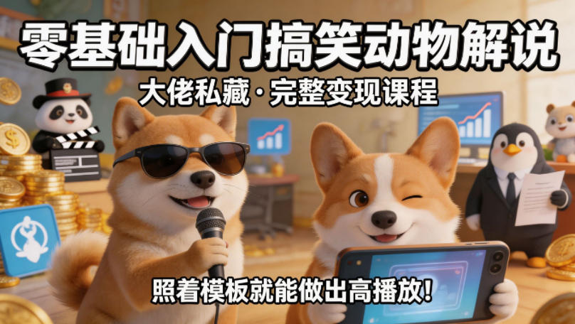 零基础入门搞笑动物解说，大佬私藏完整变现课程，照着模板就能做出高播放-优优云网创