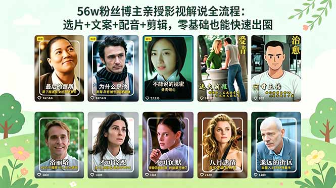 56万粉丝博主亲授影视解说全流程：选片+文案+配音+剪辑，零基础也能快速出圈-优优云网创