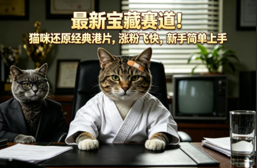 最新宝藏赛道！猫咪还原经典港片，涨粉飞快，新手简单上手-优优云网创