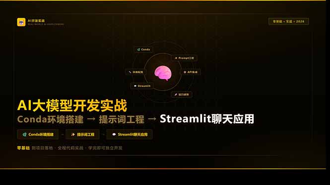 AI大模型开发实战：Conda环境搭建→提示词工程→Streamlit聊天应用，零基础到项目落地-优优云网创