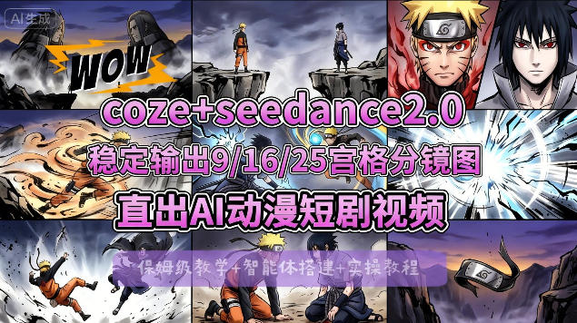 [COZE搭建教学]COZE+即梦Seedance 2.0稳定输出9-16-25宫格分镜图直出AI漫剧视频-优优云网创