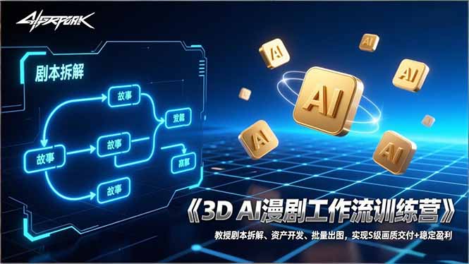 3D AI漫剧工作流训练营：教授剧本拆解、资产开发、批量出图，实现S级画质交付+稳定盈利-优优云网创