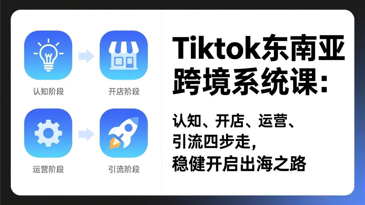 TikTok东南亚跨境系统课：认知、开店、运营、引流四步走，稳健开启出海之路-优优云网创