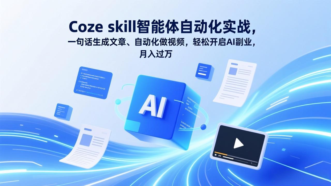Coze skill智能体自动化实战，一句话生成文章、自动化做视频，轻松开启AI副业，月入过万-优优云网创