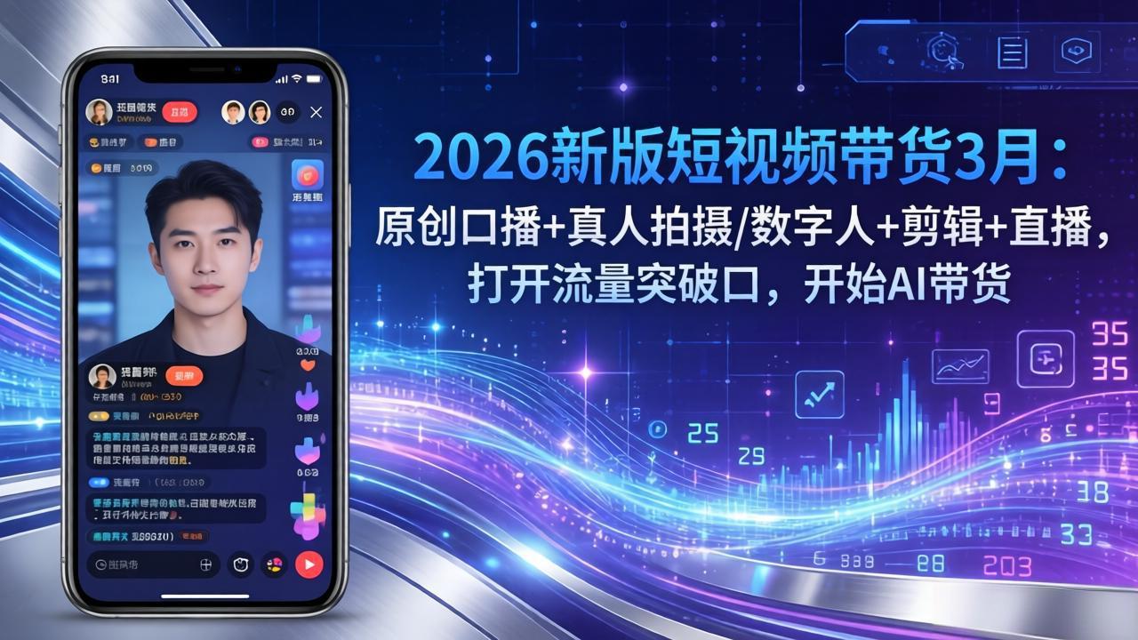 2026新版短视频带货3月：原创口播+真人拍摄/数字人+剪辑+直播，打开流量突破口，开始AI带货-优优云网创