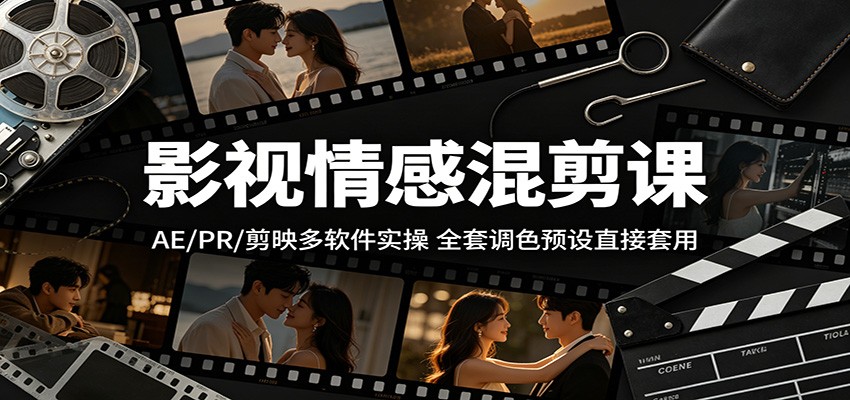 影视情感混剪课：AE/PR/剪映多软件实操，全套调色预设直接套用-优优云网创