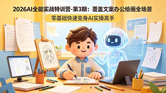 2026AI全能实战特训营-第3期：覆盖文案办公绘画全场景 零基础快速变身AI实操高手-优优云网创