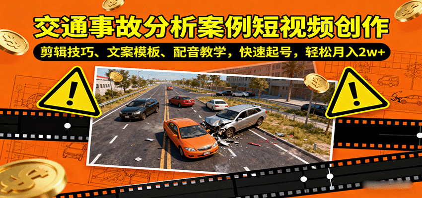 图片[1]-交通事故分析案例短视频创作，剪辑技巧、文案模板、配音教学，快速起号，轻松月入2w+-优优云网创