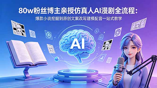 80w粉丝博主亲授仿真人AI漫剧全流程：爆款小说挖掘到原创文案改写建模配音一站式教学-优优云网创