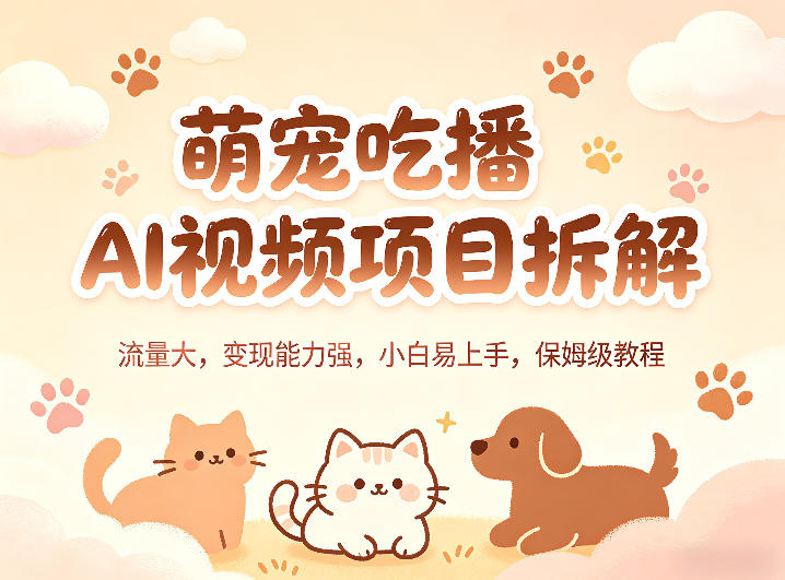 萌宠吃播AI视频项目拆解，流量大，变现能力强，小白易上手，保姆级教程-优优云网创