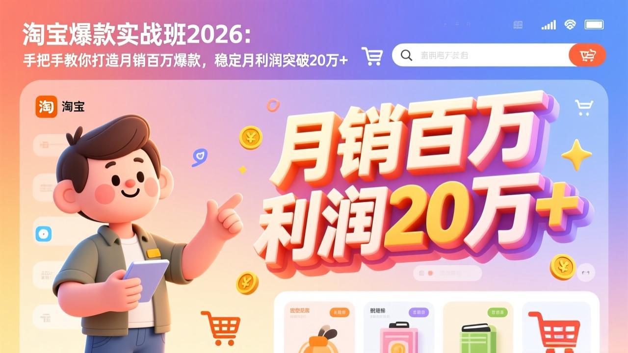淘宝爆款实战班-2026年3月更新：手把手教你打造月销百万爆款，稳定月利润突破20万+-优优云网创