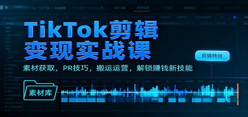 TikTok剪辑变现实战课：素材获取，PR技巧，搬运运营，解锁赚钱新技能-云网创