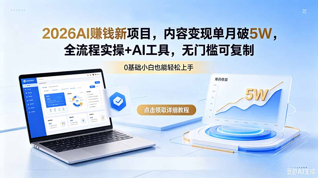 2026AI赚钱新项目，内容变现单月破5W，全流程实操+AI工具，无门槛可复制-优优云网创