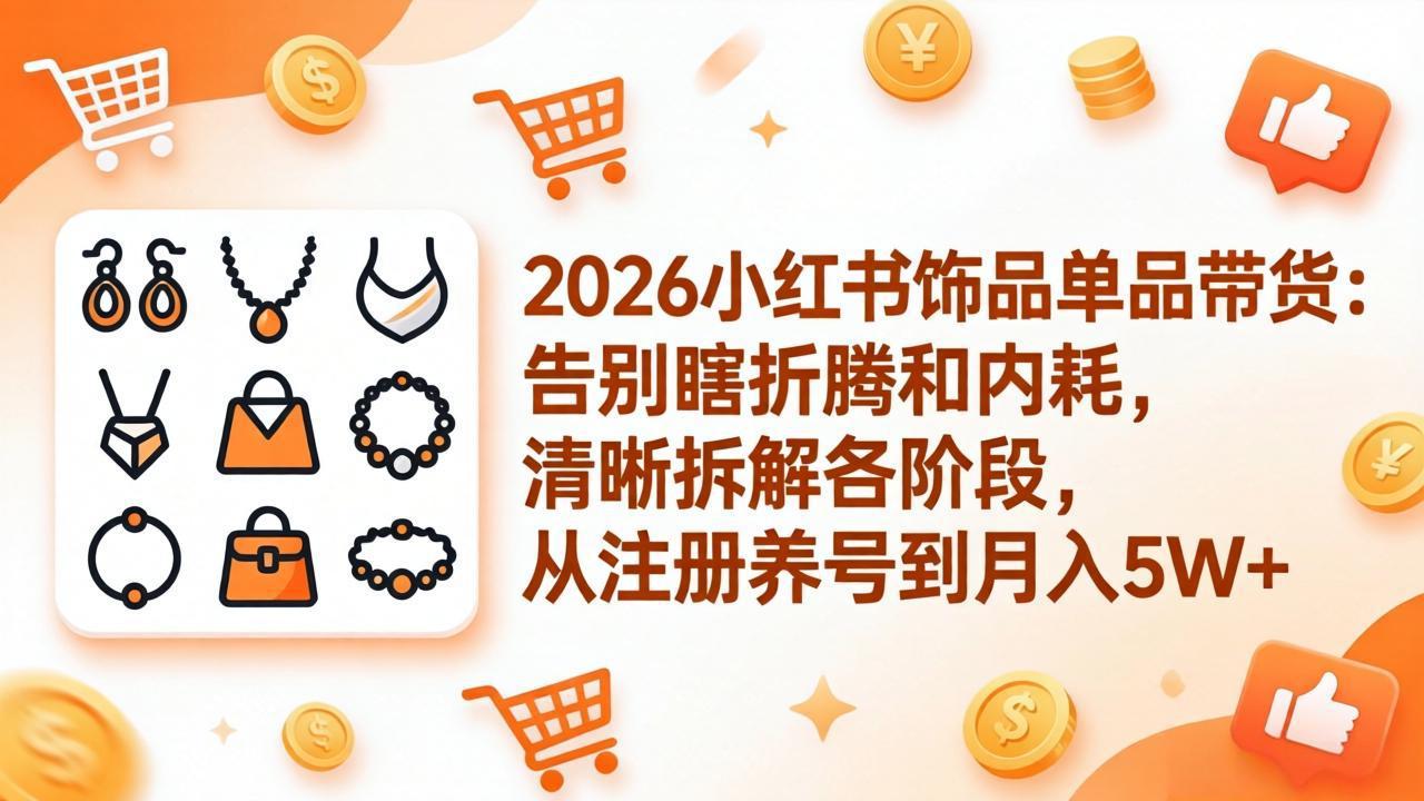 2026小红书饰品单品带货：告别瞎折腾和内耗，清晰拆解各阶段，从注册养号到月入5W+-优优云网创
