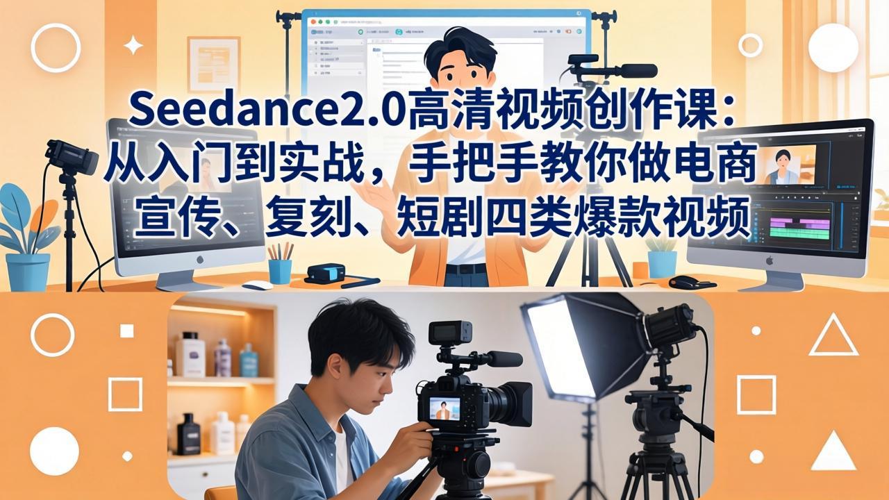 Seedance2.0高清视频创作课：从入门到实战，手把手教你做电商、宣传、复刻、短剧四类爆款视频-优优云网创