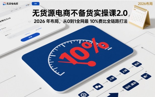 无货源电商不备货实操课2.0，2026年布局，从0到1全网最低10%费比全链路打法【更新26年5月】-优优云网创