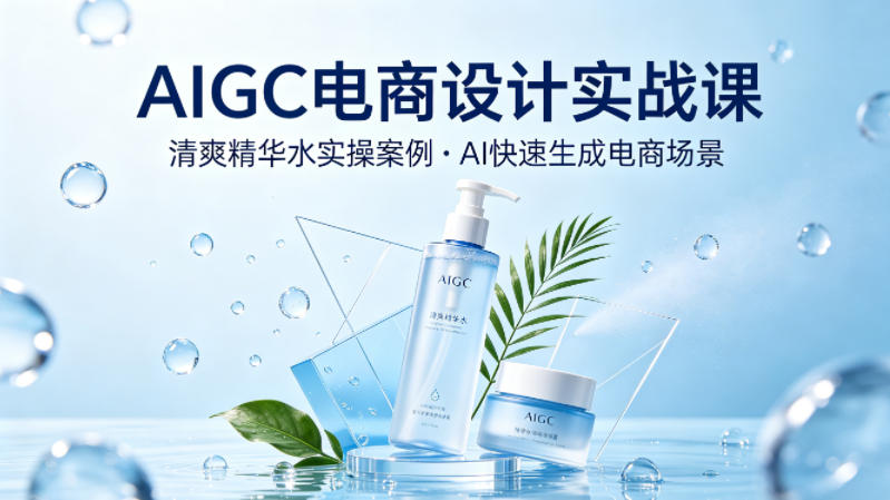 AIGC电商设计实战课，以清爽精华水为实操案例，教你用AI快速生成电商场景-优优云网创