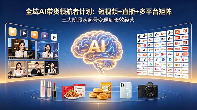 全域AI带货领航者计划：短视频+直播+多平台矩阵，三大阶段从起号变现到长效经营-优优云网创