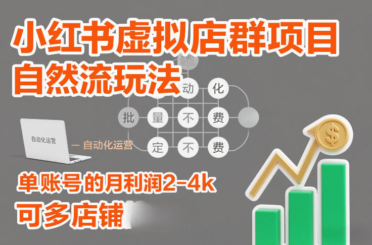 小红书虚拟店群项目，自然流玩法，批量自动化，稳定不费号，单账号的月利润2-4k，可多店矩阵-优优云网创