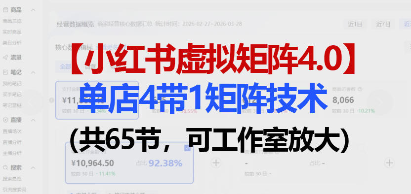 小红书虚拟矩阵4.0技术:单店4带1矩阵(共65节,可工作室放大)-优优云网创