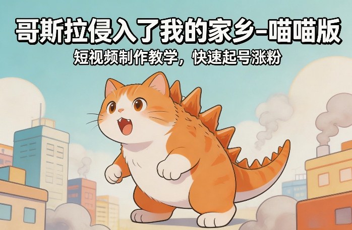 哥斯拉侵入了我的家乡–喵喵版短视频制作教学，快速起号涨粉-优优云网创