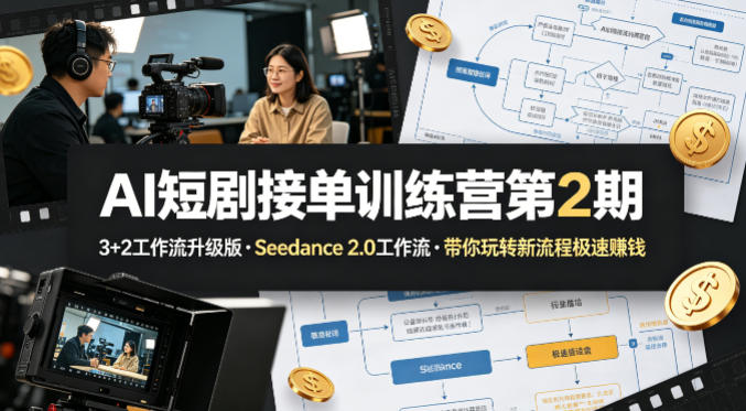 AI短剧接单训练营第2期，3+2工作流升级版，Seedance 2.0工作流，带你玩转新流程极速賺钱-优优云网创