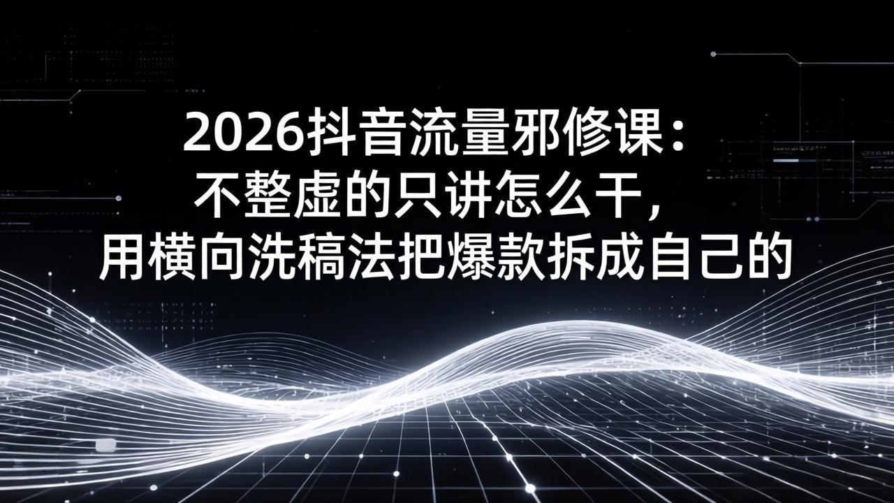 2026抖音流量邪修课：不整虚的只讲怎么干，用横向洗稿法把爆款拆成自己的-优优云网创